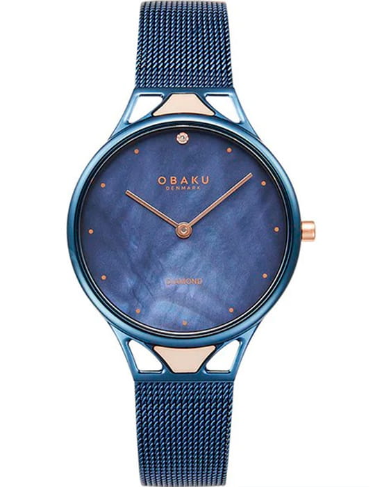 Obaku Obaku Diamond V302LXLLML  V302LXLLML кварцевые женские часы синий циферблат, браслет нержавеющая сталь с pvd-покрытием — вид спереди